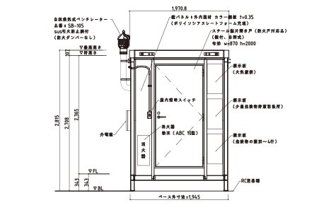 1坪タイプ 立面図(正面)