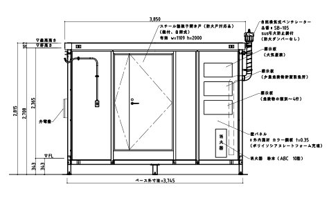 2坪タイプ 親子ドア仕様 立面図(正面)