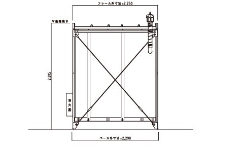 2坪タイプ 親子ドア仕様 立面図(側面)