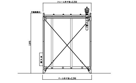 2坪タイプ シャッター仕様 立面図(側面)